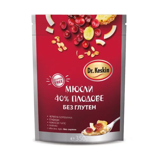 Мюсли 40% плодове, БЕЗ ГЛУТЕН, Dr. Keskin, 350 гр.