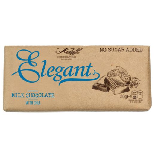 Елегант, Шоколад млечен с чиа без захар, 50гр